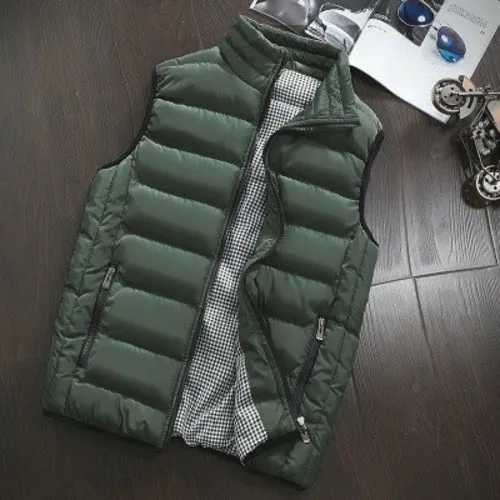 2021 Autumn Winter New Men Cotton Vest Jacket Solid Color Sleeveless