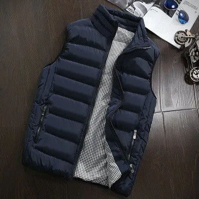 2021 Autumn Winter New Men Cotton Vest Jacket Solid Color Sleeveless