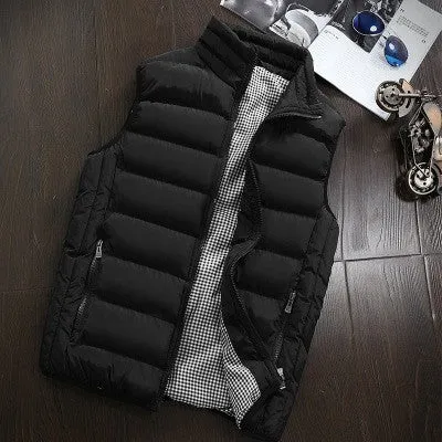 2021 Autumn Winter New Men Cotton Vest Jacket Solid Color Sleeveless