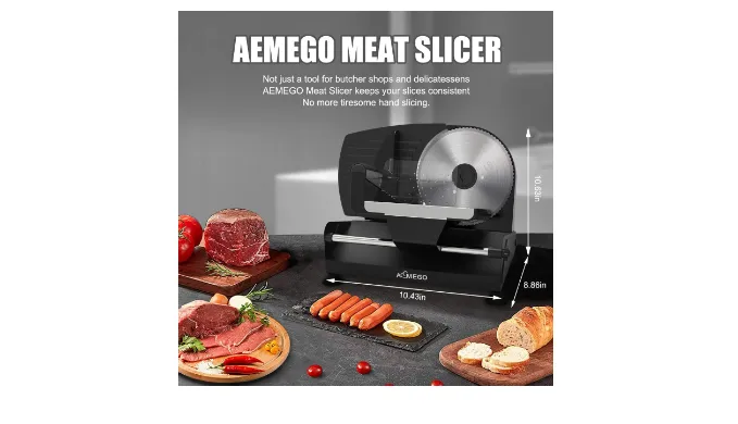 Aemego Electric Food Meat Slicer for Home Use 200W with Removable Stainless Steel Blade & Adjustable Thickness - Ships Quick!