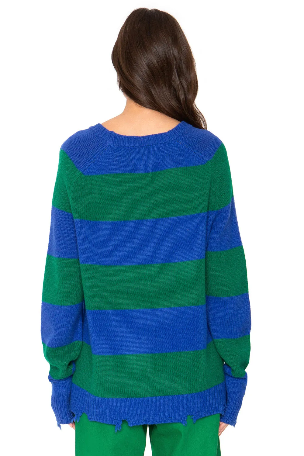 Anchor Cashmere Sweater - Green and Blue Stripe