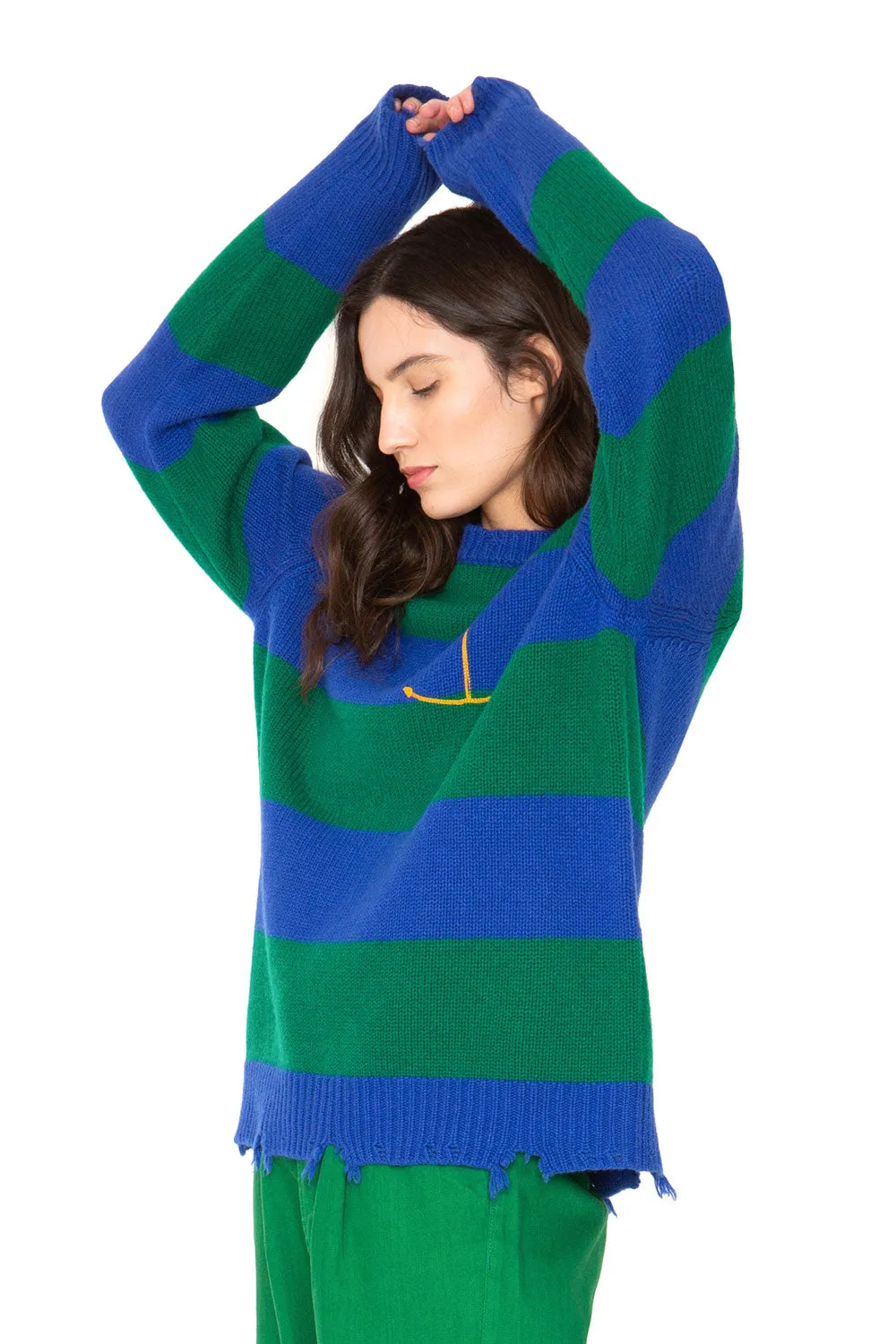 Anchor Cashmere Sweater - Green and Blue Stripe