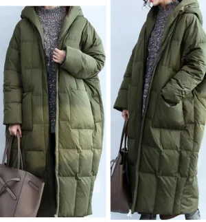 Army Green Women Winter Puffer Loose Duck Down Jackets Long Warm Women Long Down Coat 30125