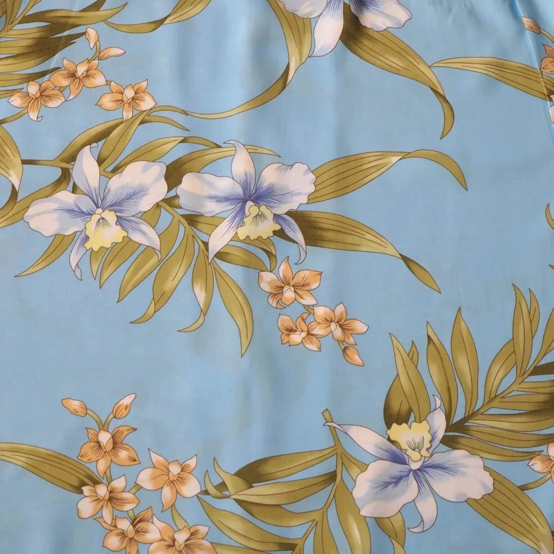 Bamboo Orchid Baby Blue Hawaiian Rayon Fabric by the Yard