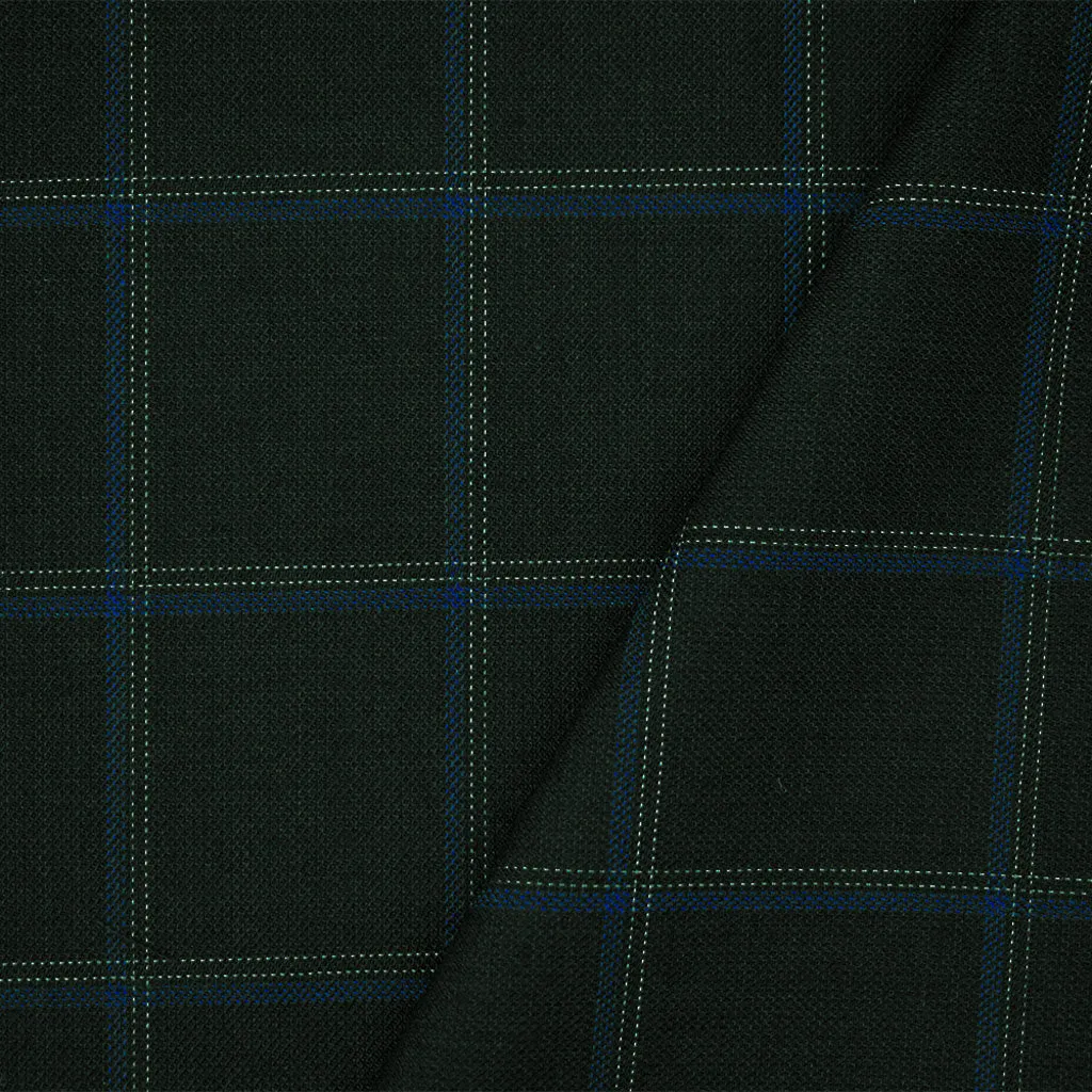 Black-Blue-Gray Tropical Poly Wool Check Twill Suiting Woven Fabric