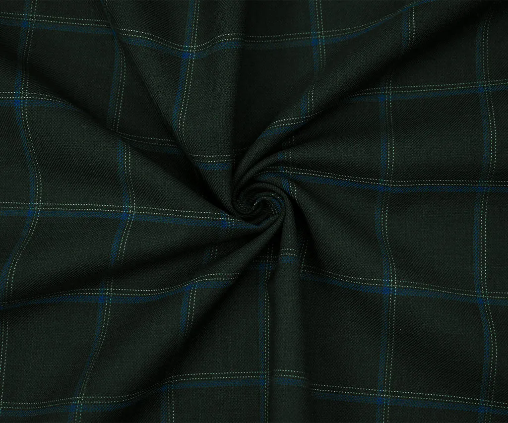 Black-Blue-Gray Tropical Poly Wool Check Twill Suiting Woven Fabric