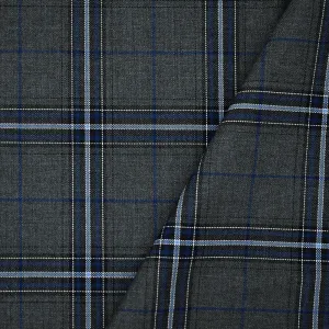 Blue-Gray-Black Polyester Wool Blend Plaid Shirting Woven Fabric