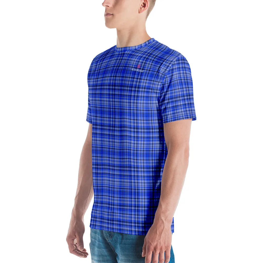 Blue Plaid Print Men's T-shirt, Tartan Scottish Printed Luxury Men Tees -Made in USA/EU/MX