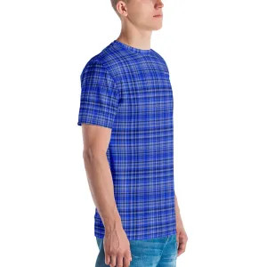 Blue Plaid Print Men's T-shirt, Tartan Scottish Printed Luxury Men Tees -Made in USA/EU/MX