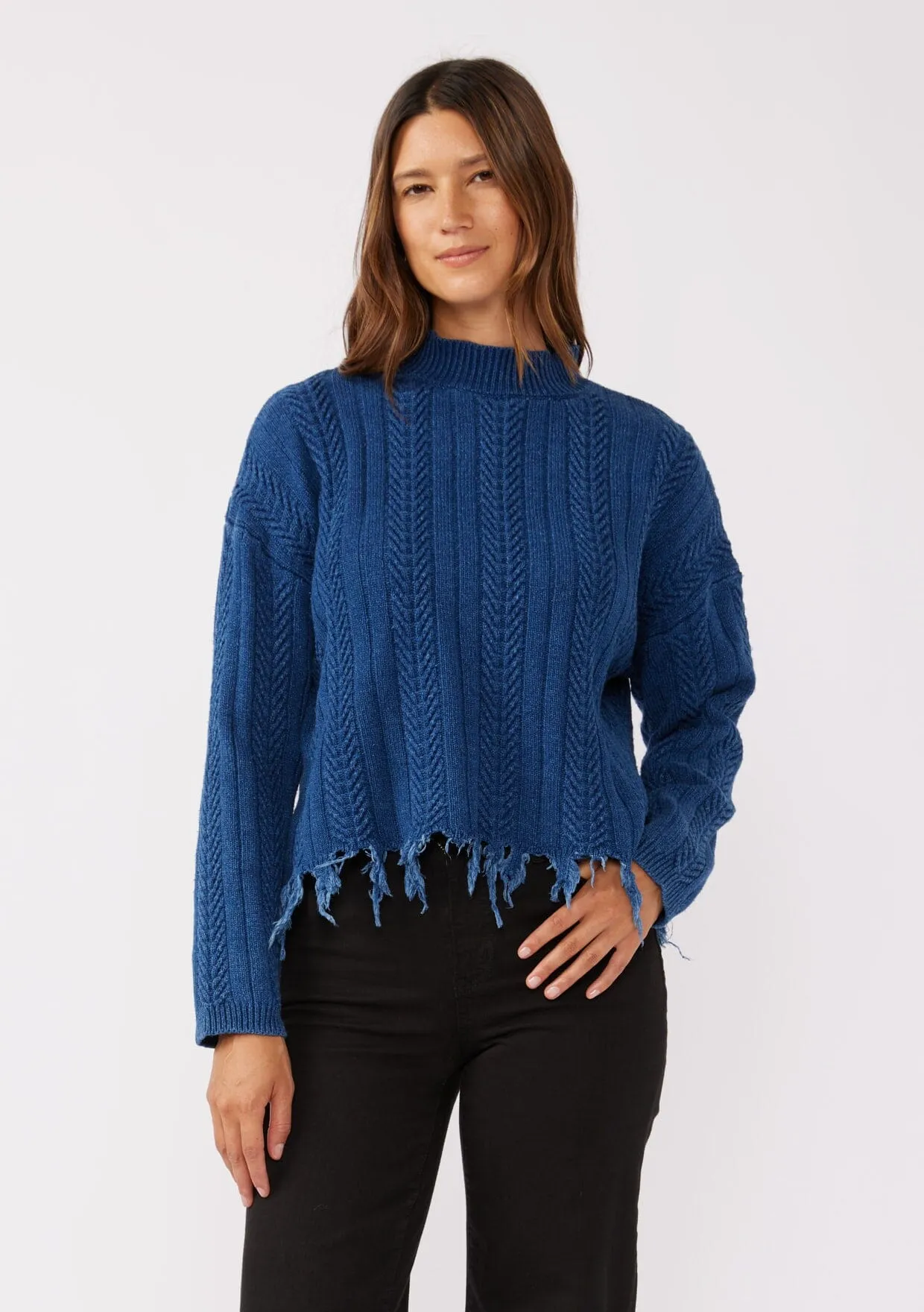 Boardwalk Cable Knit Fringe Sweater