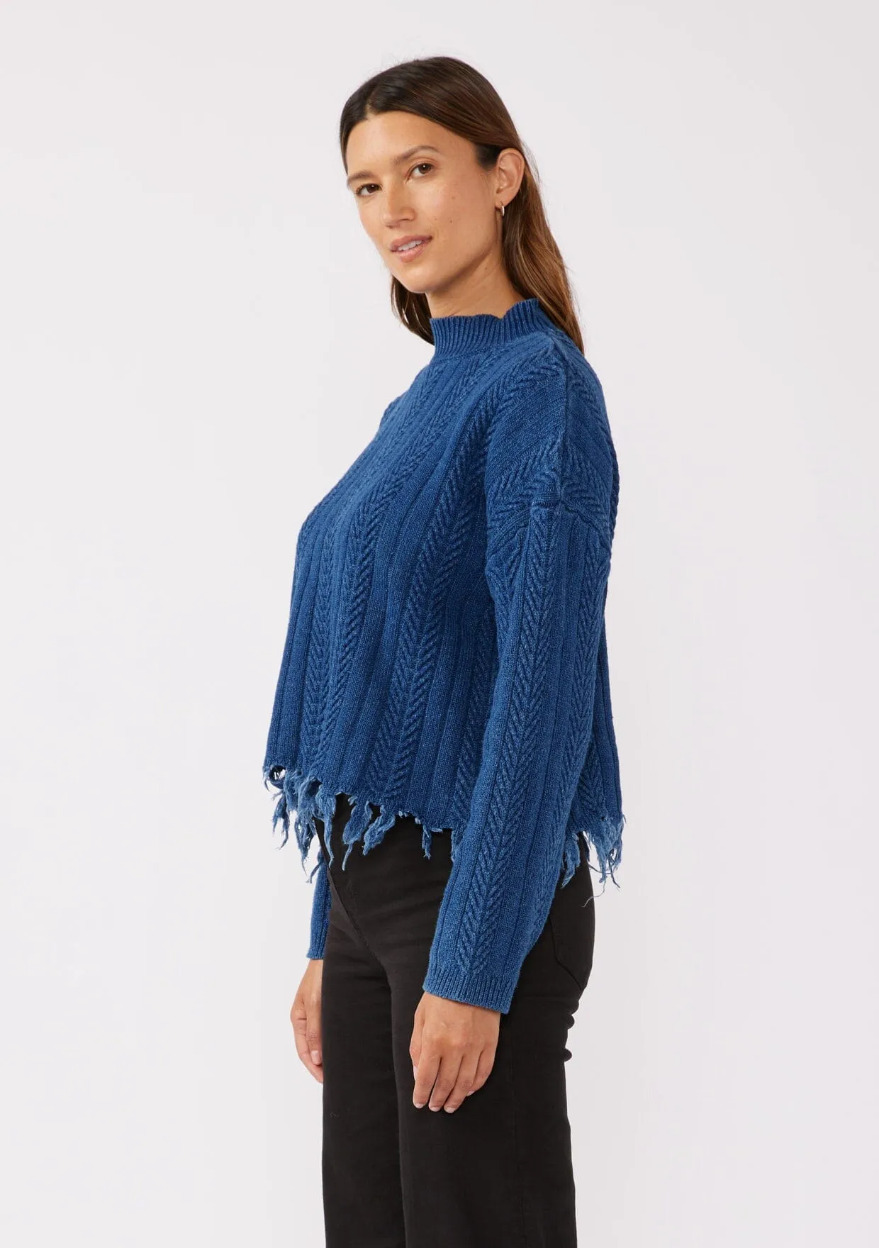 Boardwalk Cable Knit Fringe Sweater