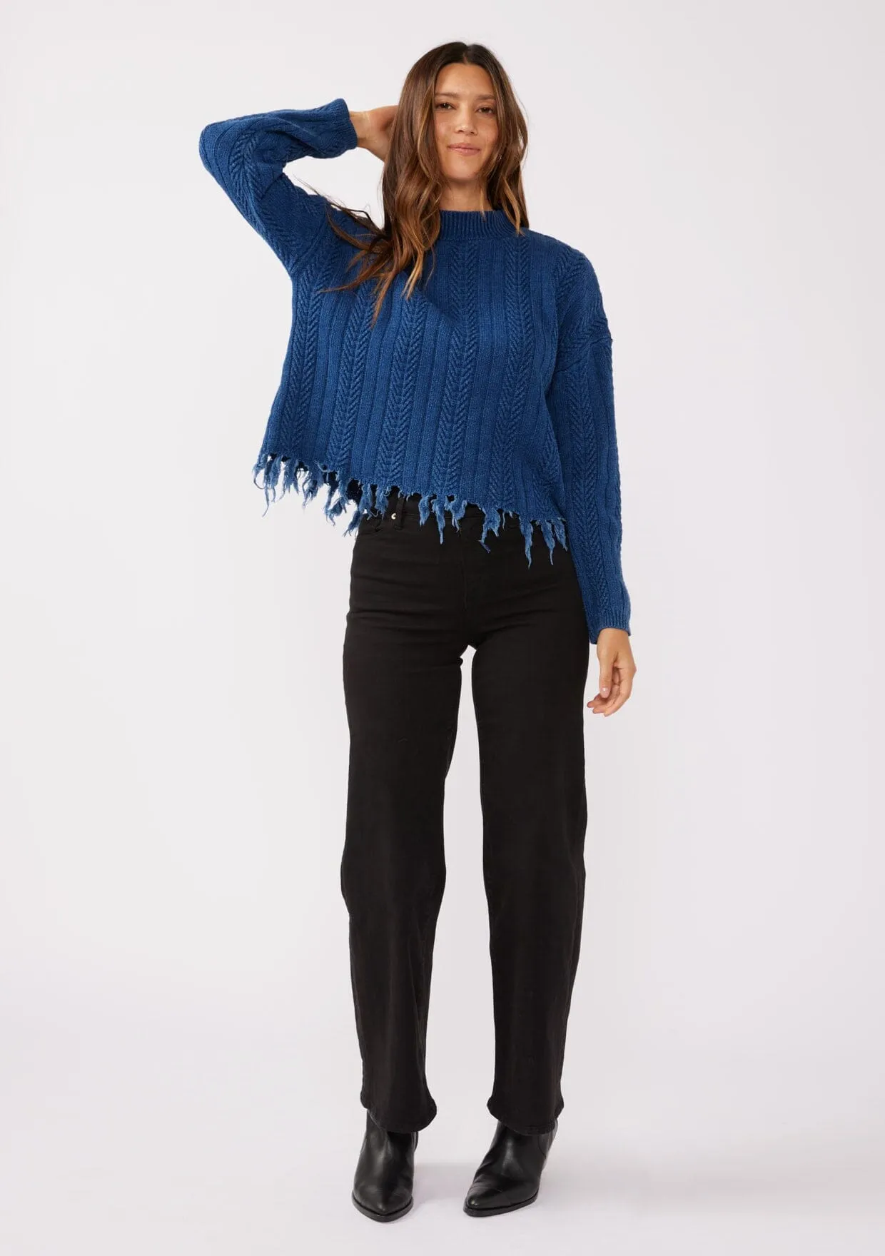 Boardwalk Cable Knit Fringe Sweater