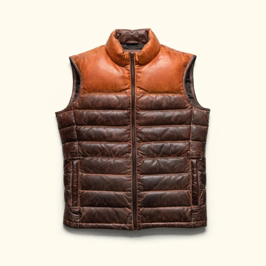 Bridger Leather Down Vest | Tan & Brown