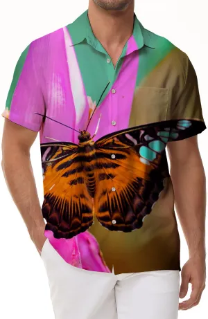 Brown butterfly print Hawaiian shirt trendy tropical summer outfit men's retro beach wear