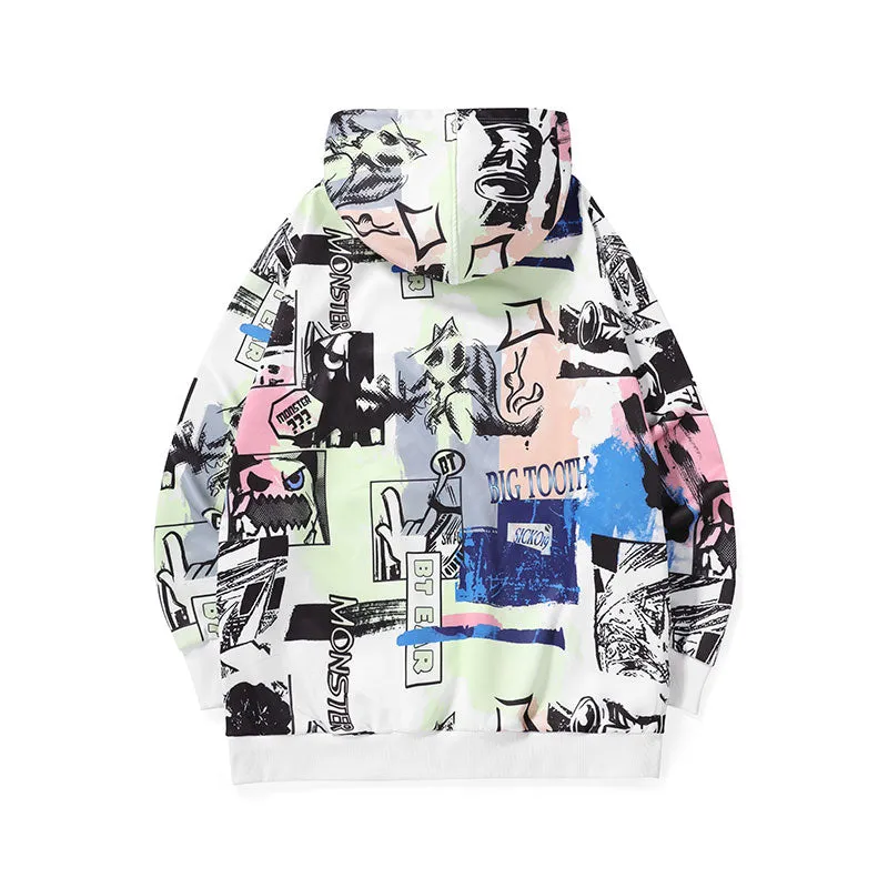 Colorful Bigdon print Space cotton hooded kangaroo down sleeve hoodie