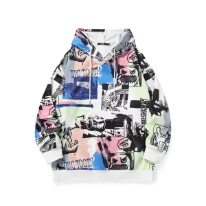 Colorful Bigdon print Space cotton hooded kangaroo down sleeve hoodie