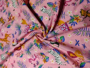 COTTON POPLIN CUTE PINK JUNGLE PRINT 58&quot; wide