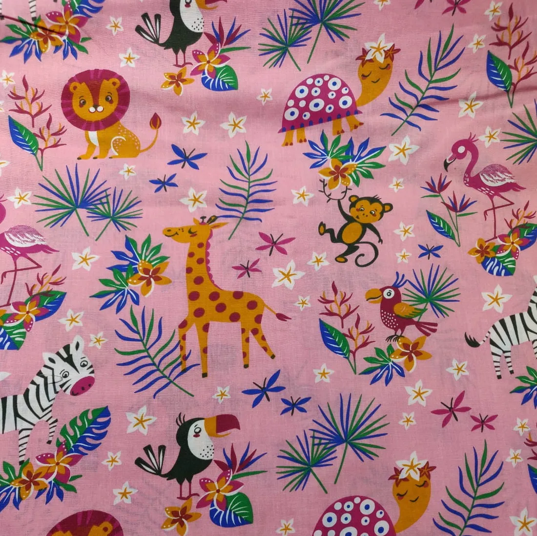 COTTON POPLIN CUTE PINK JUNGLE PRINT 58&quot; wide