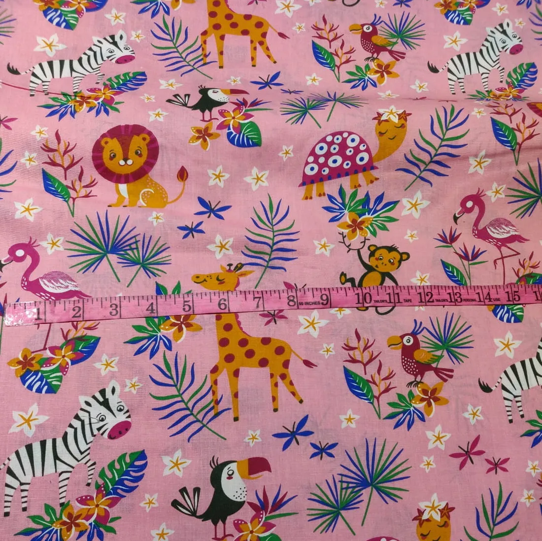 COTTON POPLIN CUTE PINK JUNGLE PRINT 58&quot; wide