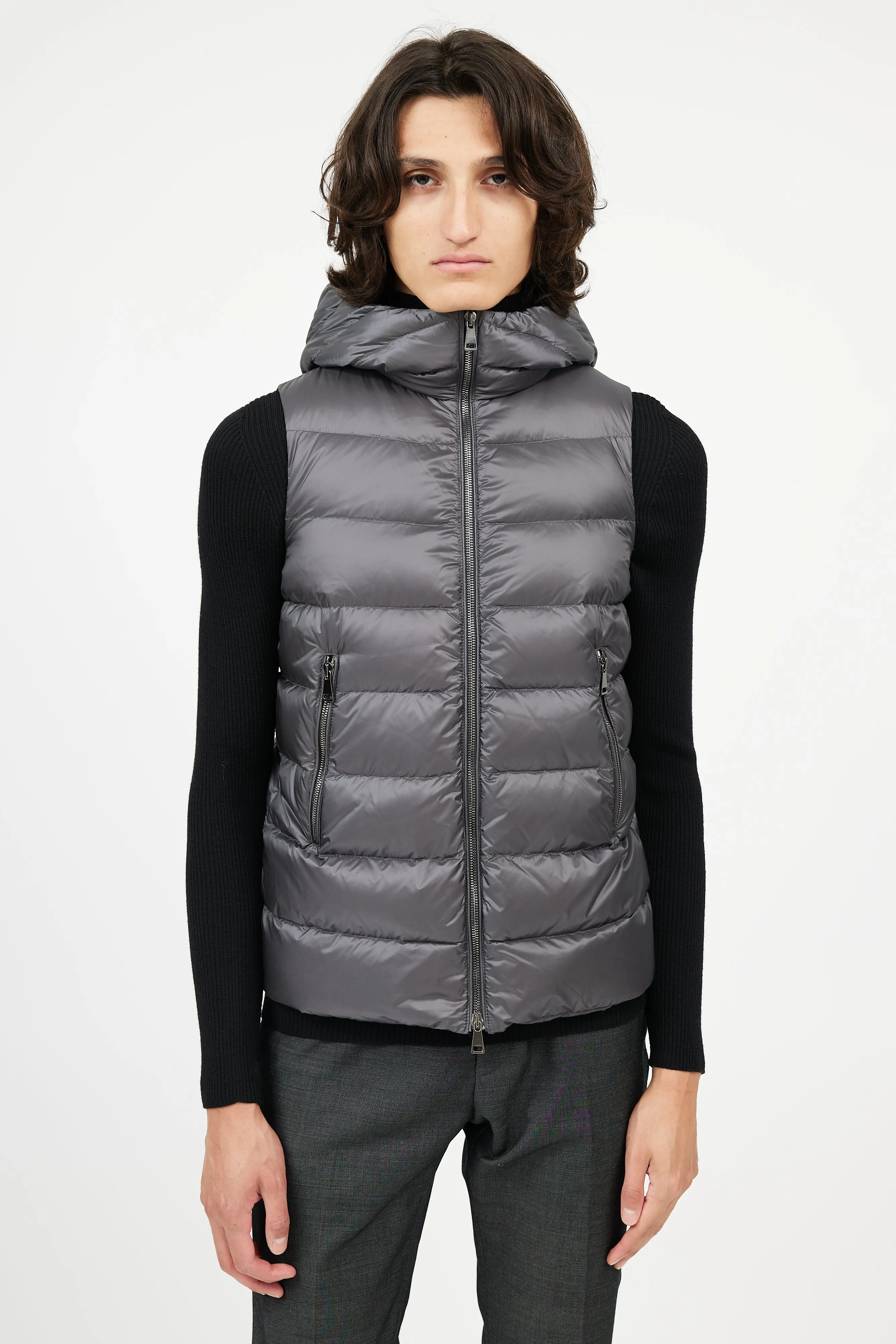 Dark Grey Down Hooded Vest