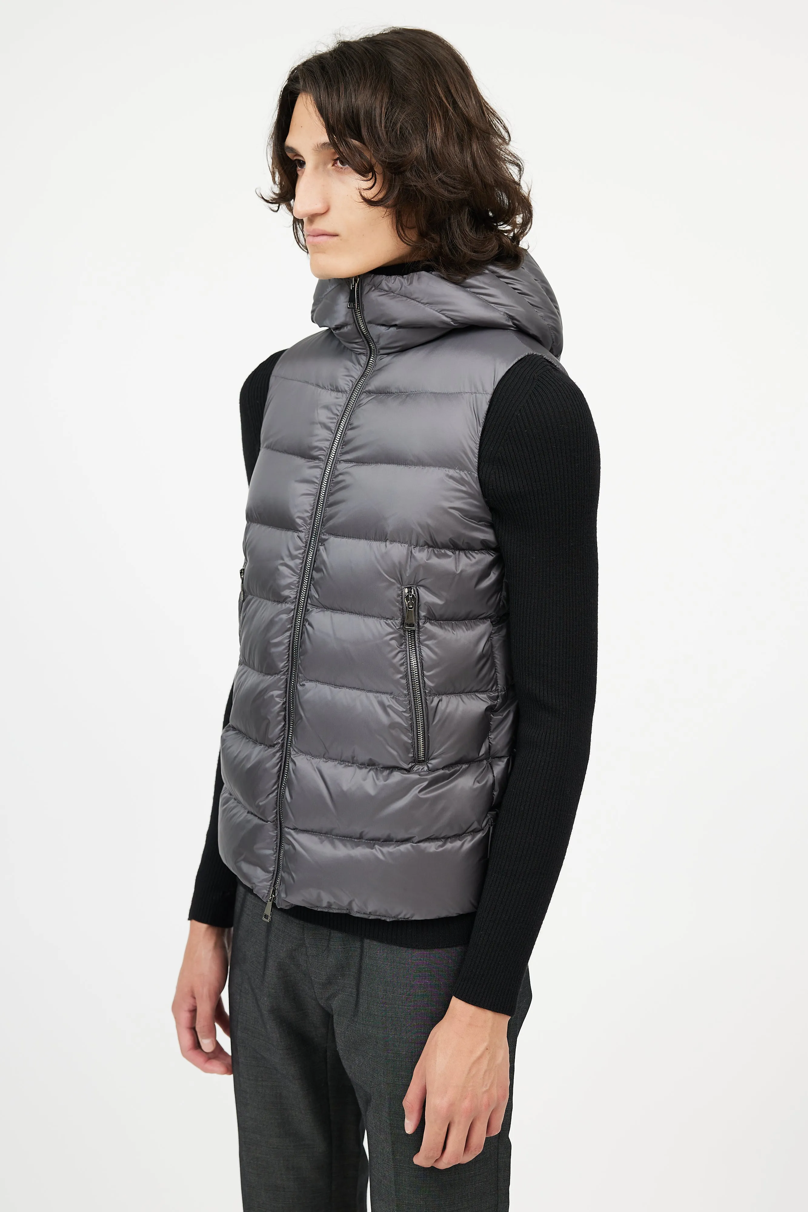 Dark Grey Down Hooded Vest