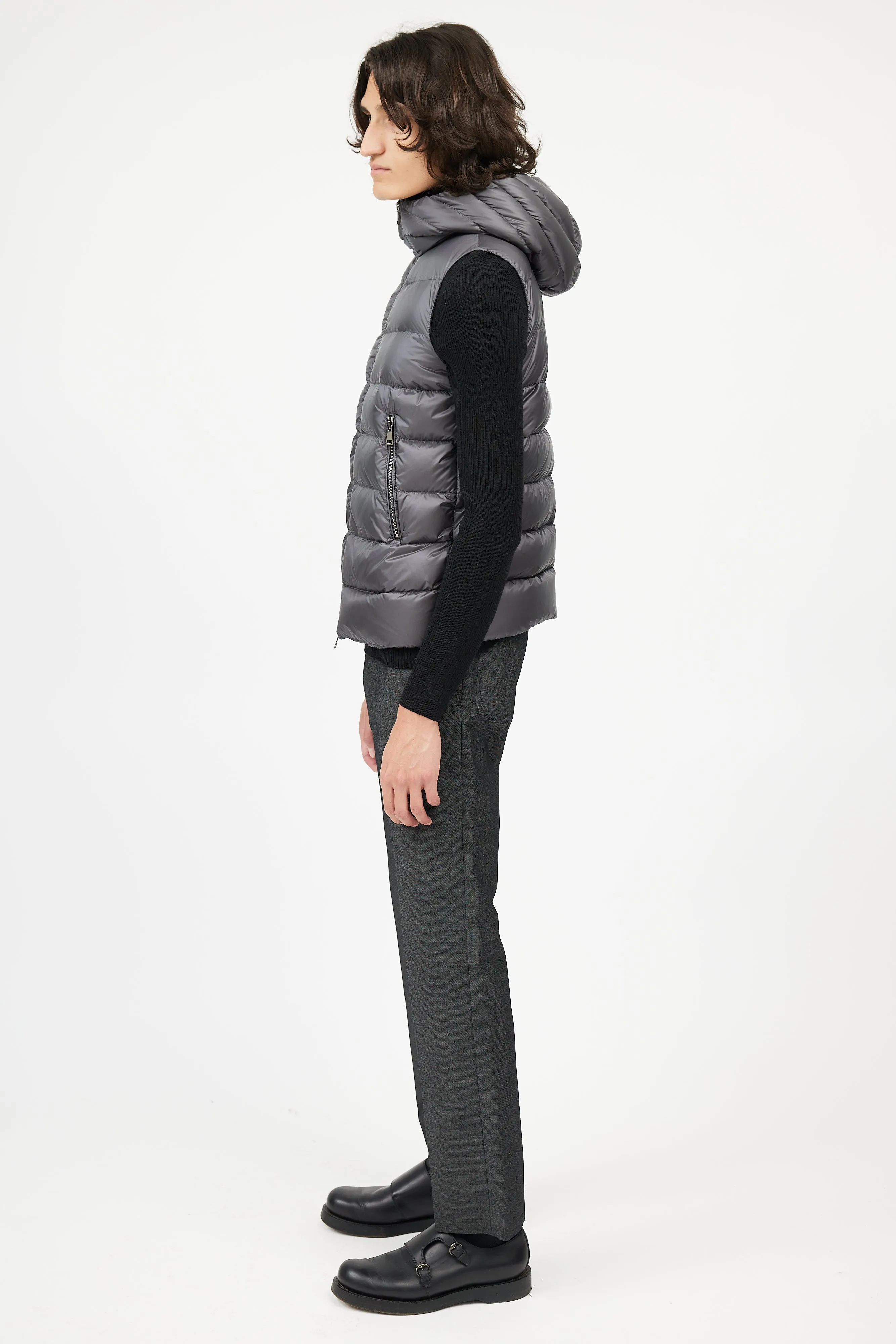 Dark Grey Down Hooded Vest