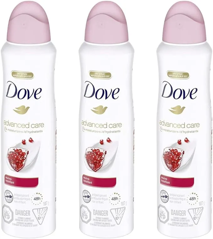 Dove Advanced Care Dry Spray Antiperspirant Deodorant for Women, Revive for 48 Hour Protection And Soft And Comfortable Underarms, 107g, Pack of 3