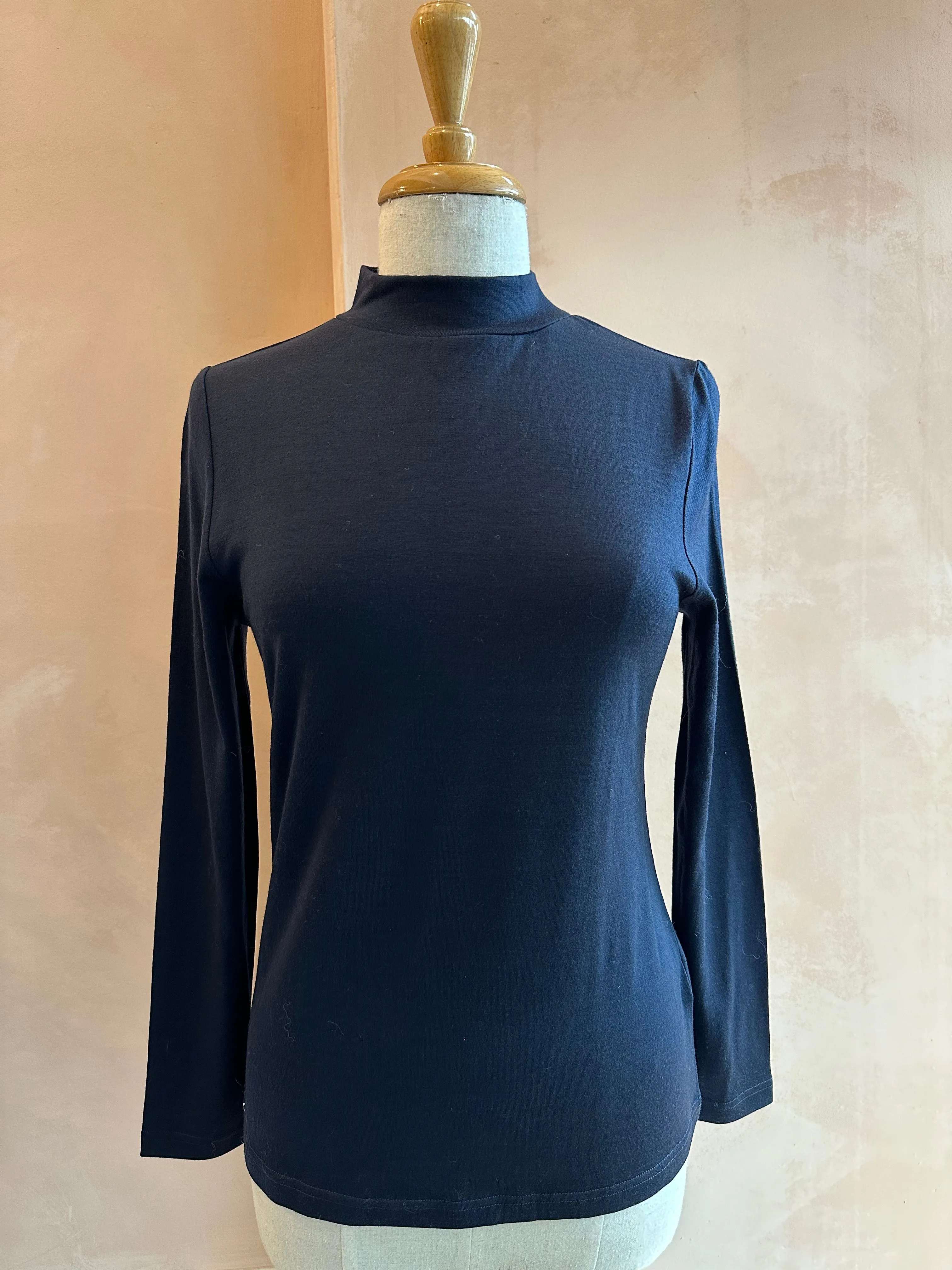 Ebony - Merino (210) LS Mock Neck Top French Navy