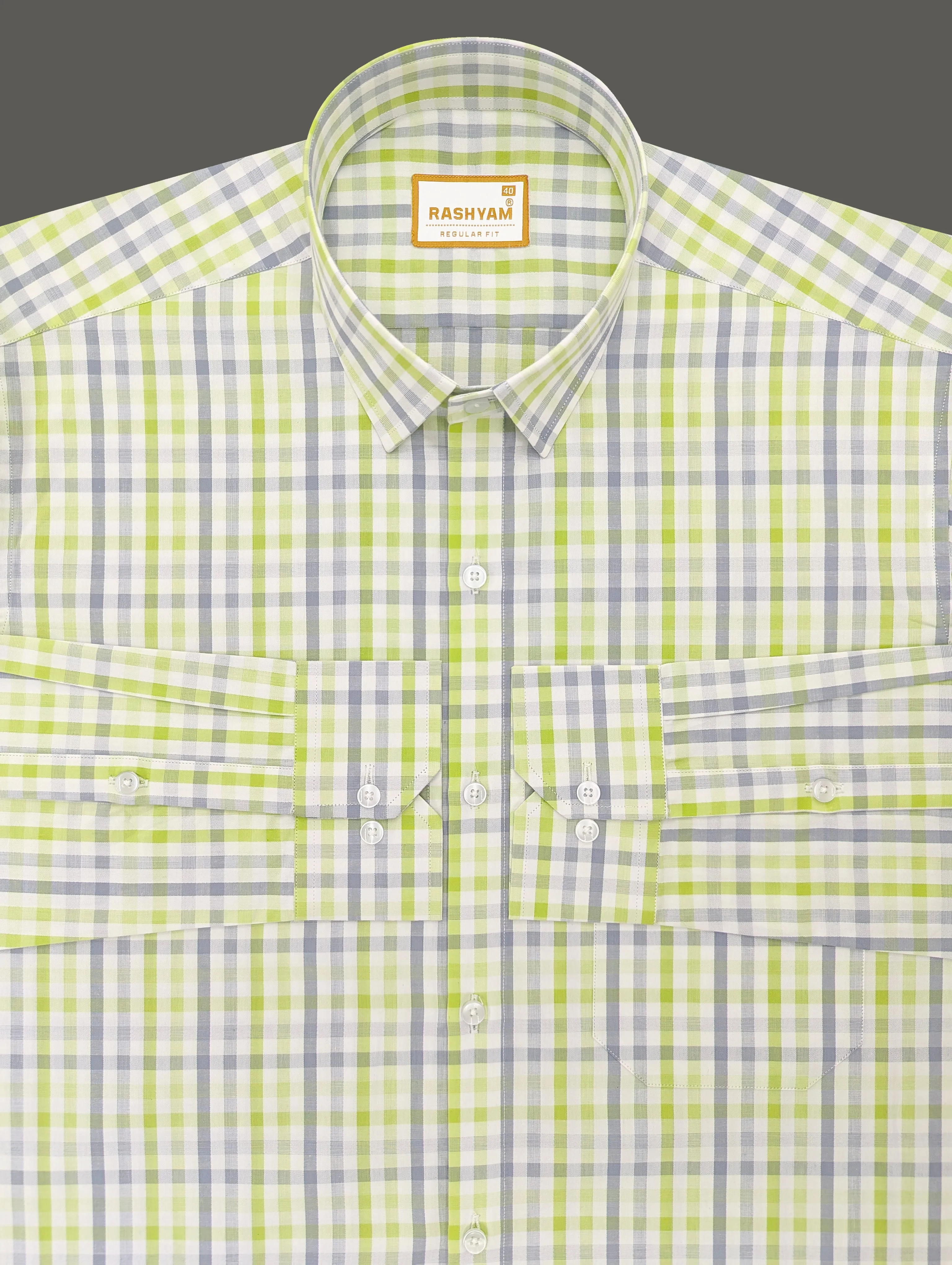 Faenza Premium Cotton Blue And Green Checks Formal Shirt For men