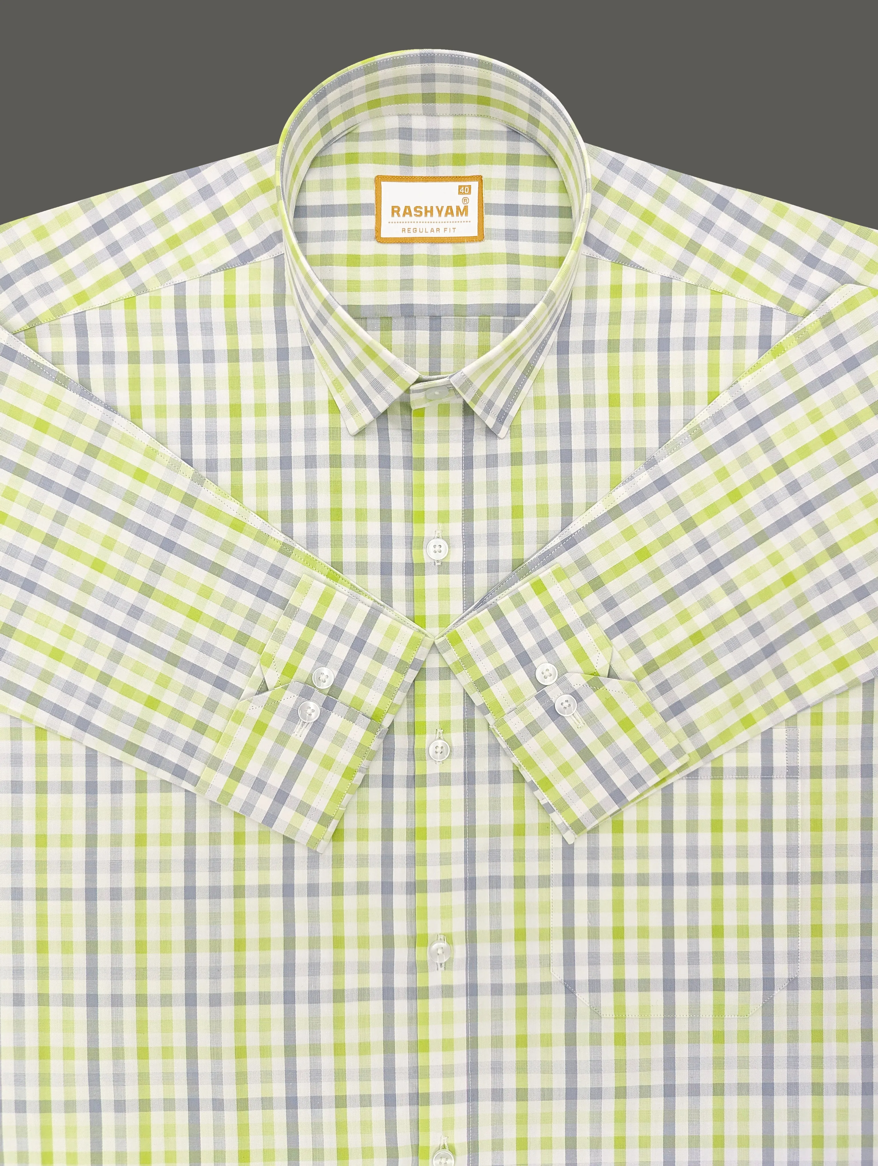 Faenza Premium Cotton Blue And Green Checks Formal Shirt For men