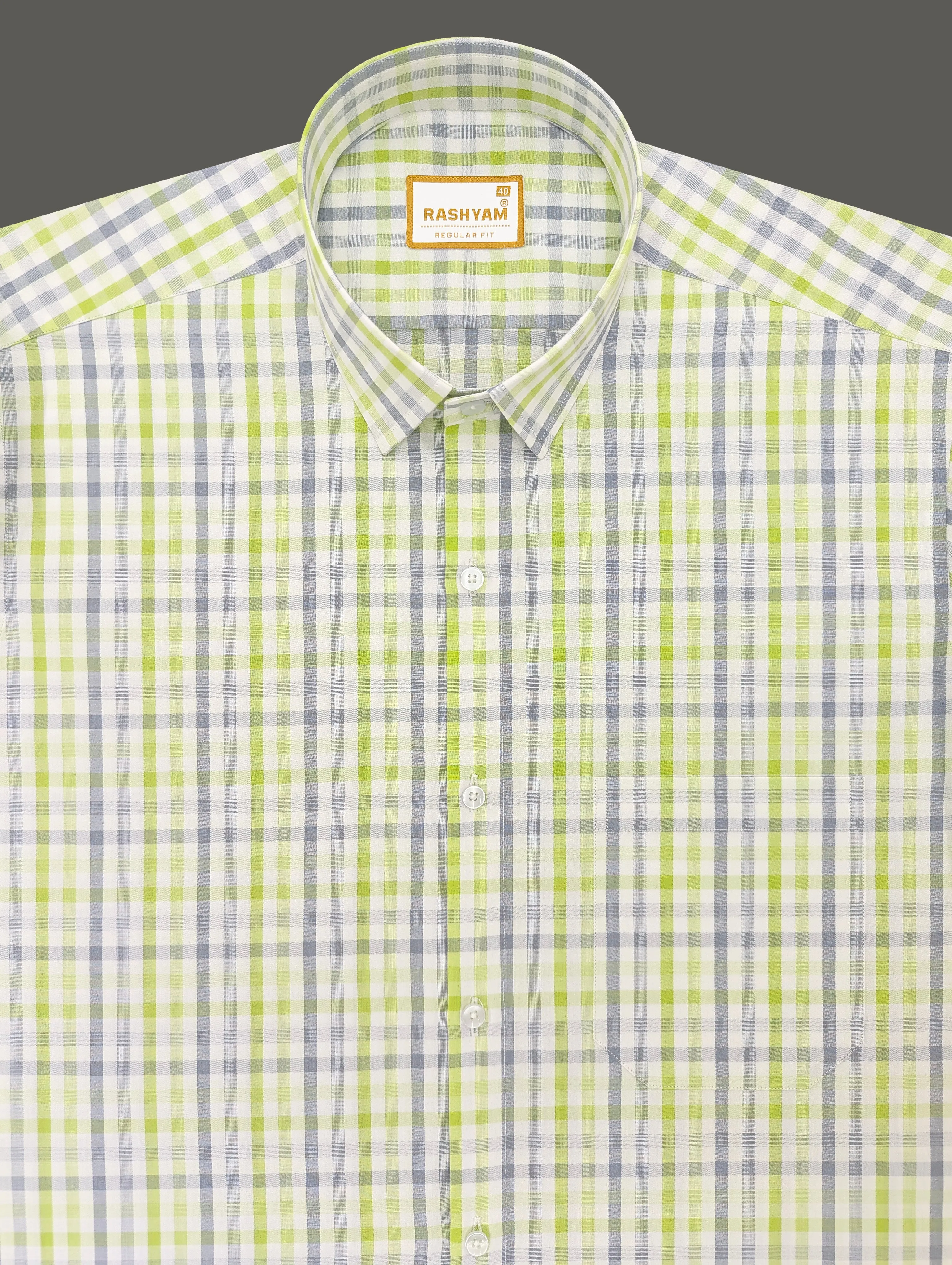 Faenza Premium Cotton Blue And Green Checks Formal Shirt For men