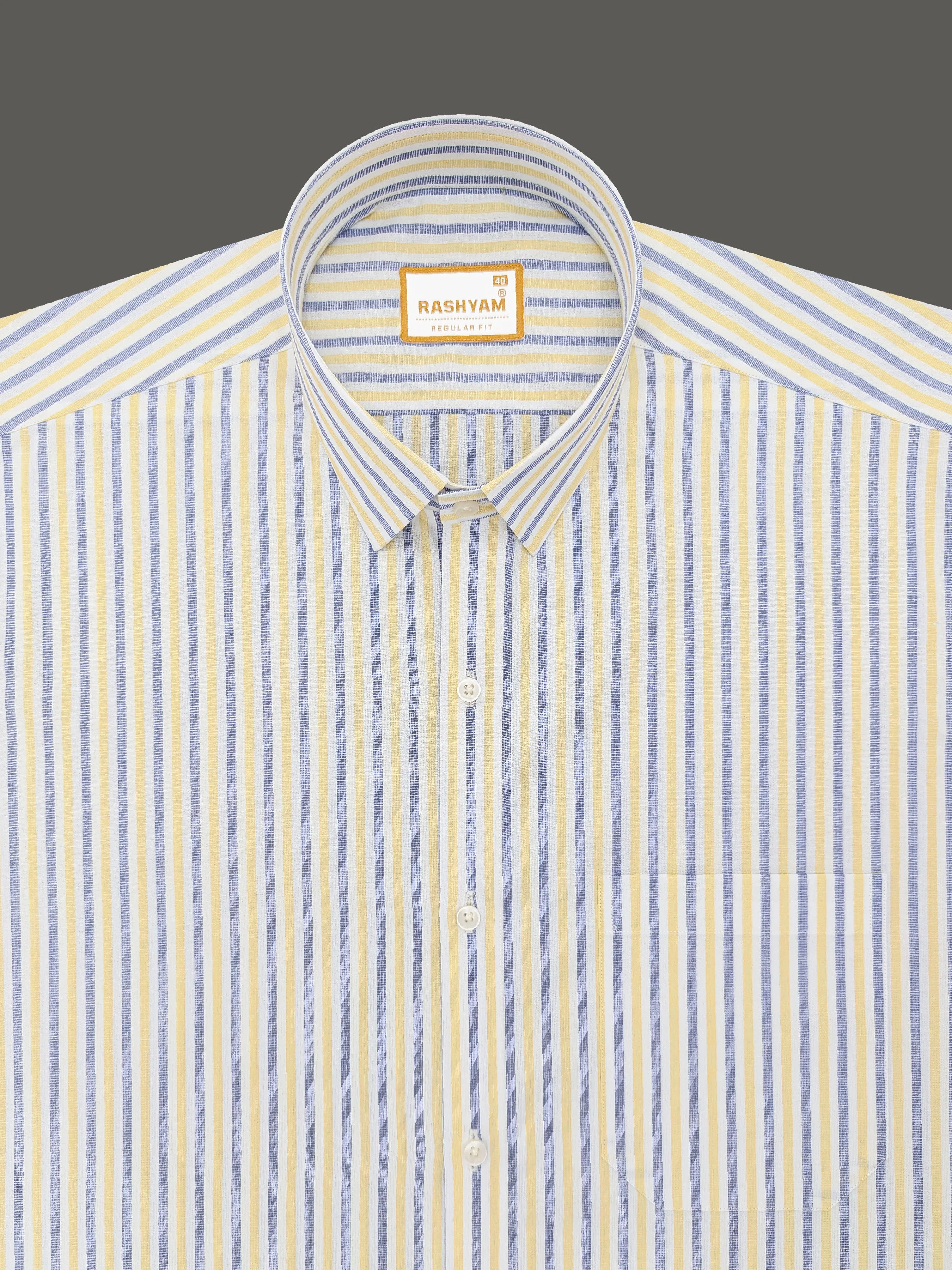 Faenza Premium Cotton Blue And Yellow Line Formal Shirt For men