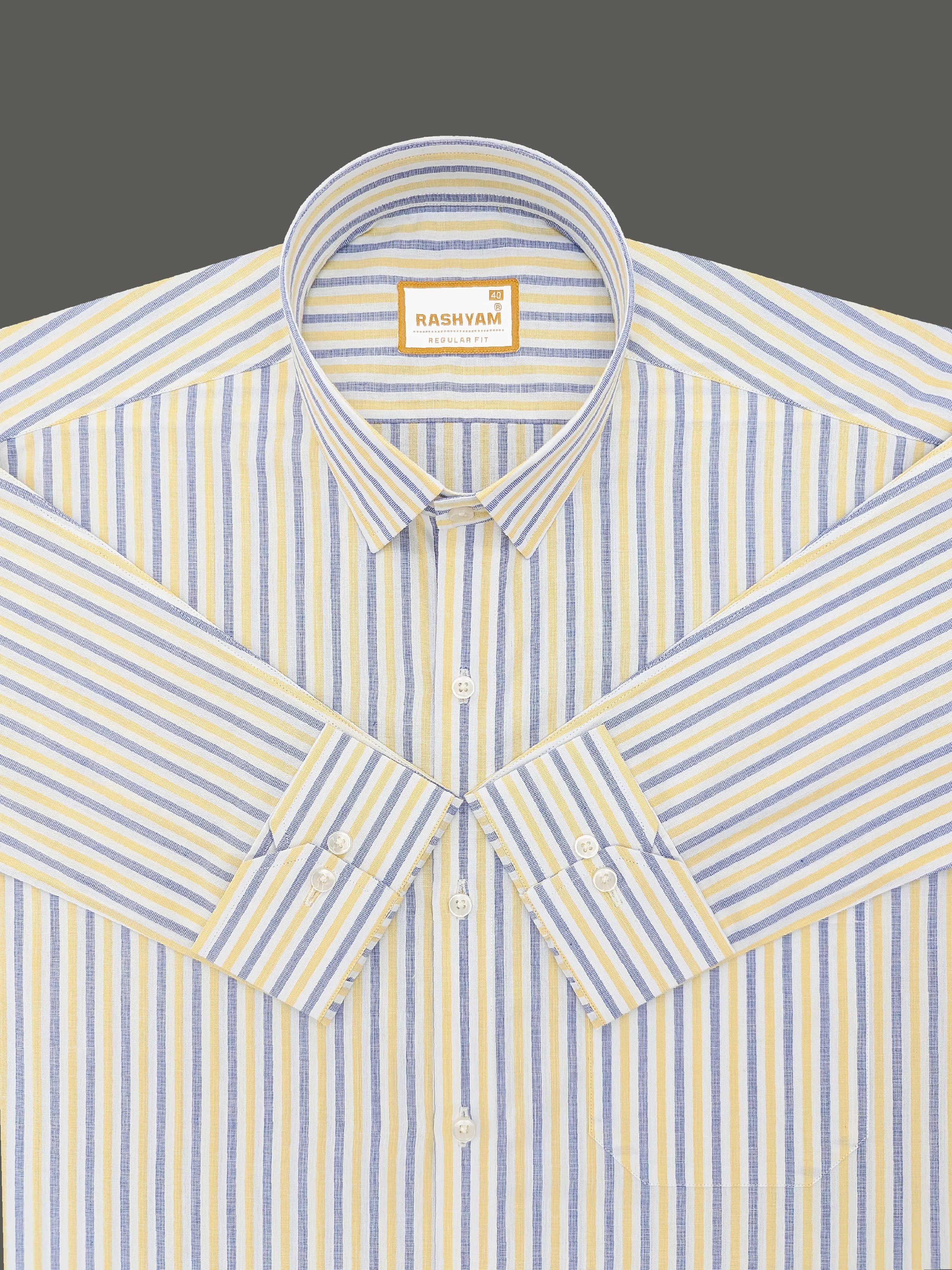 Faenza Premium Cotton Blue And Yellow Line Formal Shirt For men