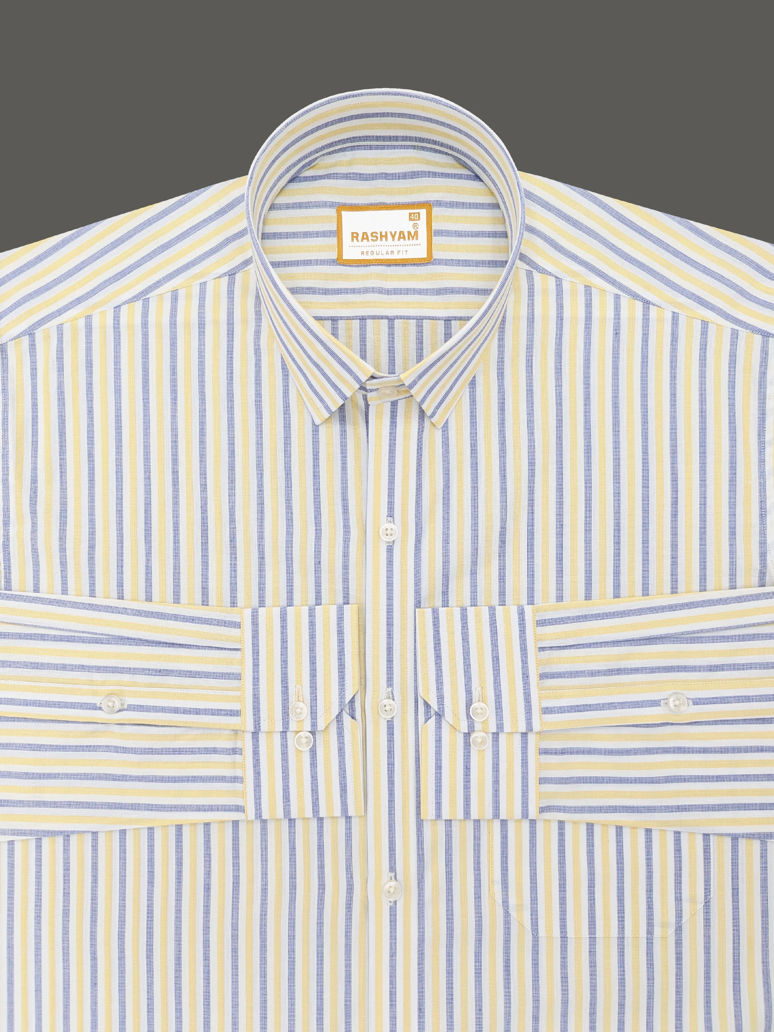 Faenza Premium Cotton Blue And Yellow Line Formal Shirt For men