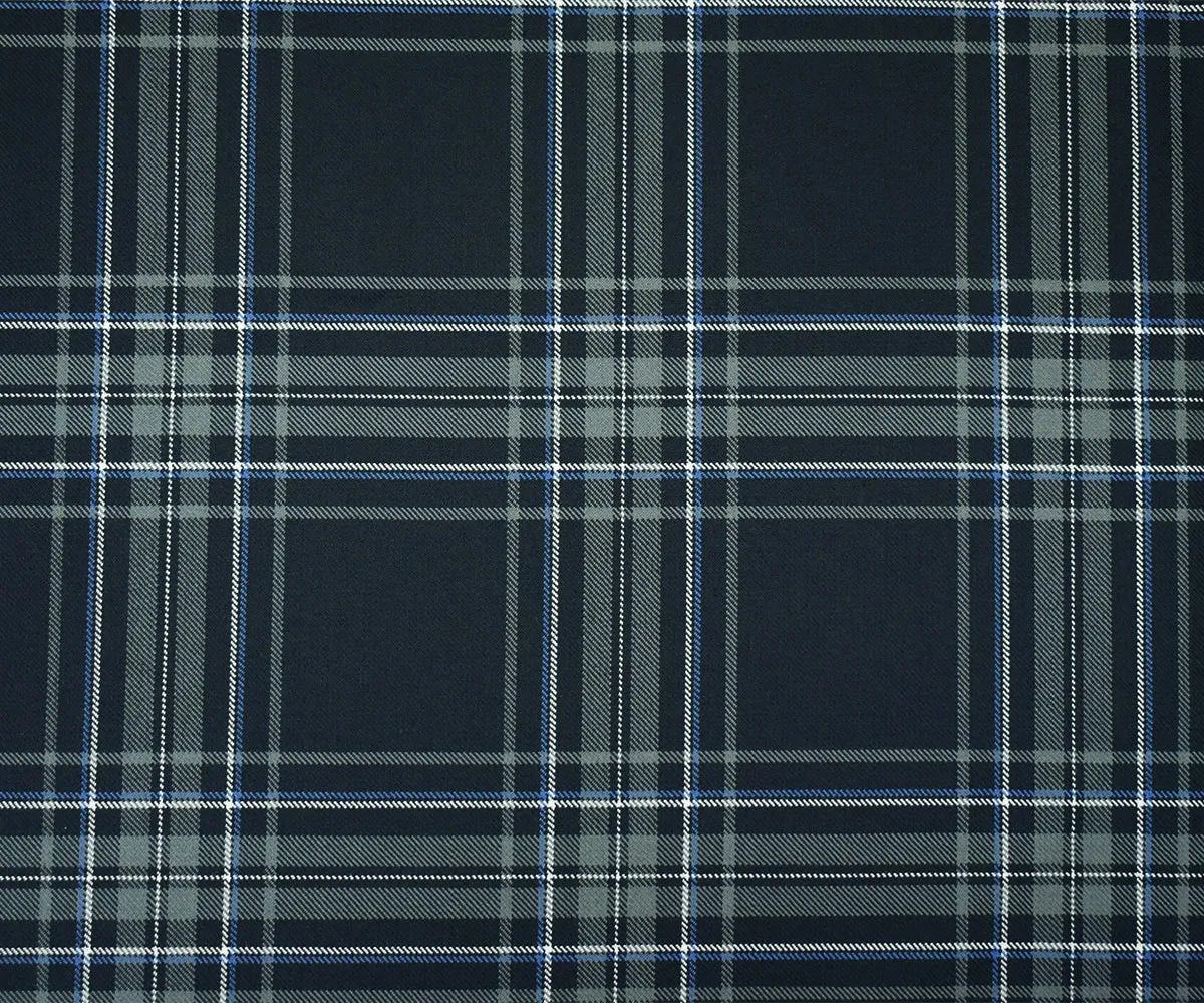 Gray-Blue-Multi Wool Polyester Plaid Twill Suiting Woven Fabric