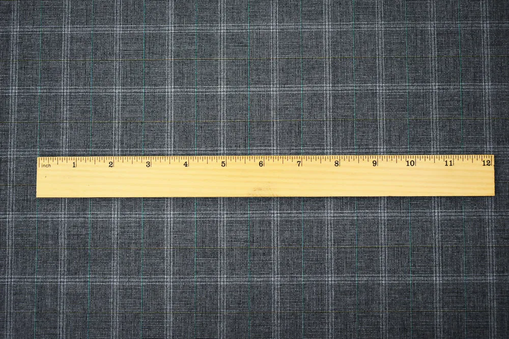 Gray-Green-Multi Poly-Wool Check Tile Shirting Woven Fabric