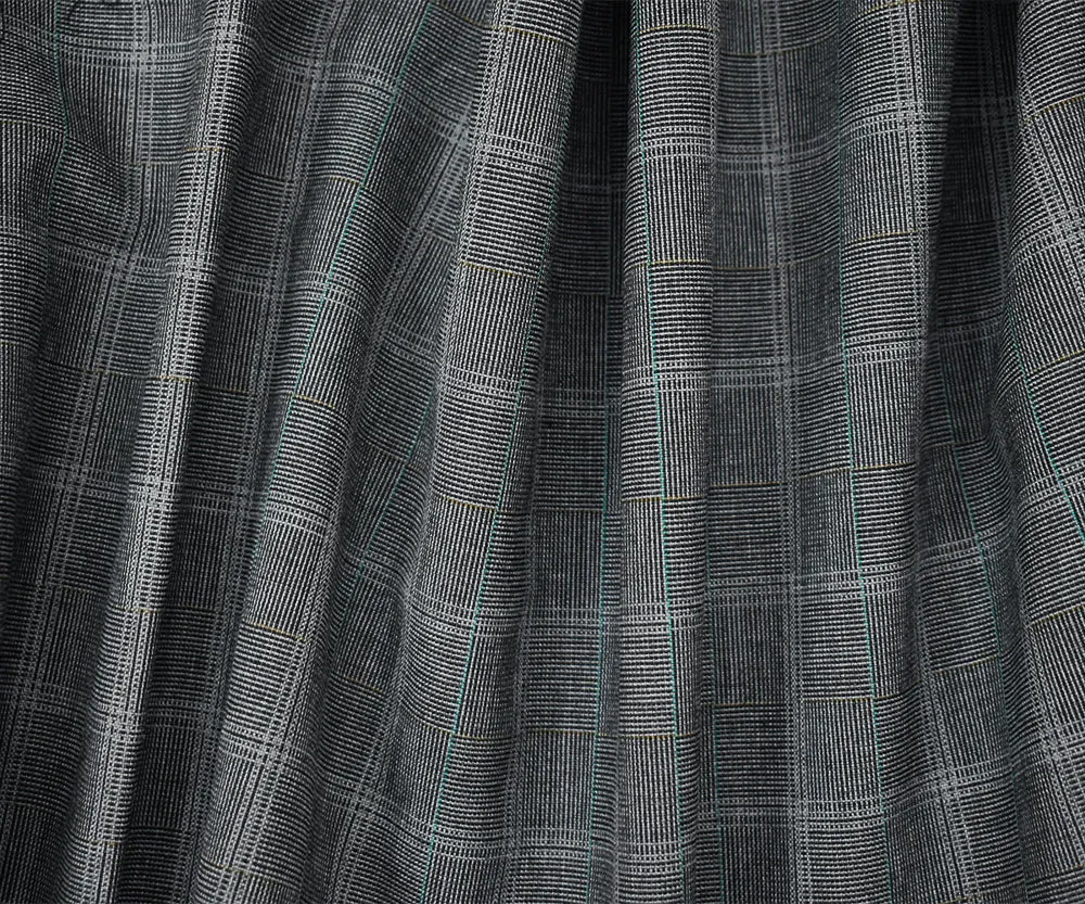 Gray-Green-Multi Poly-Wool Check Tile Shirting Woven Fabric