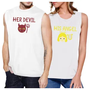 Her Devil His Angel Matching Couple White Muscle Top