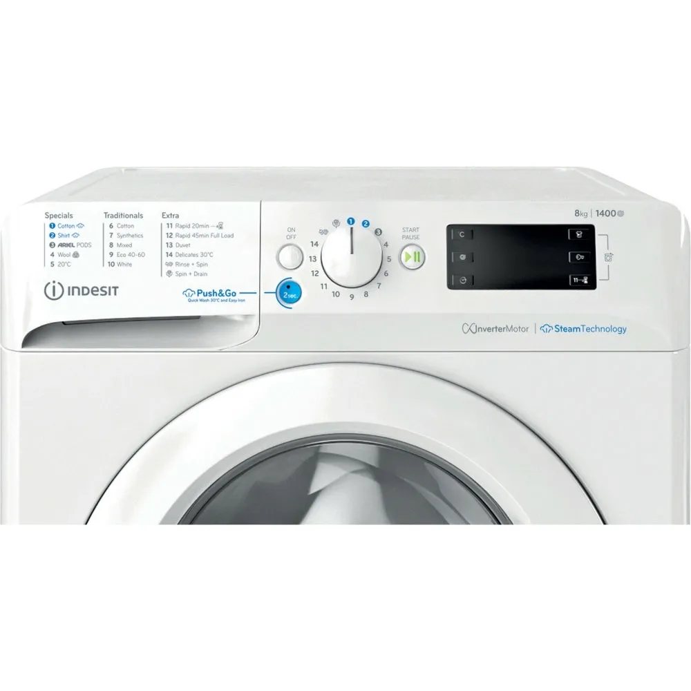 Indesit BWE81496X WV UK Washing Machine, 8kg, 1400 Spin, White, A Rated