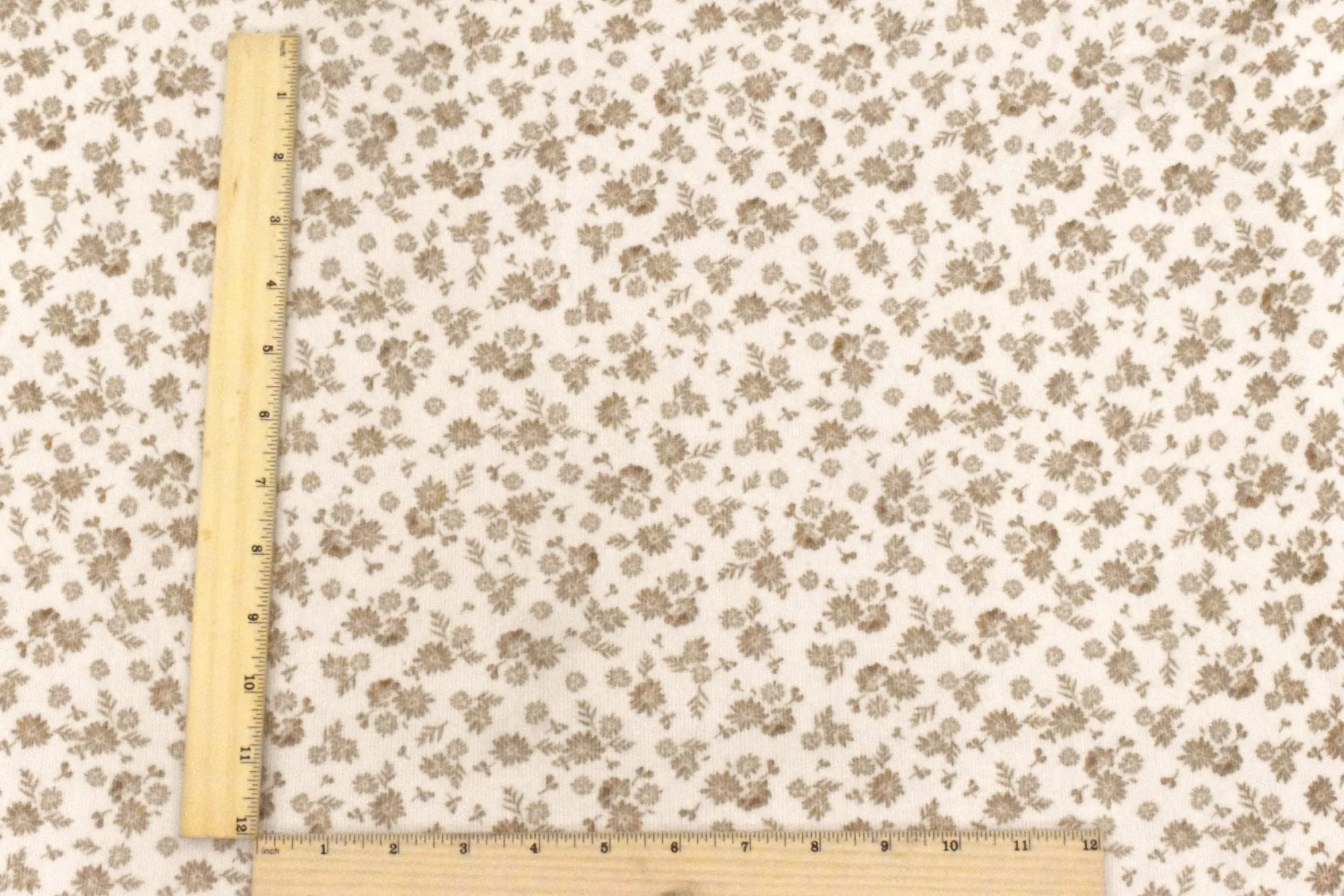 Ivory Beige-Brown Floral Print Double Brushed Jersey Knit Fabric