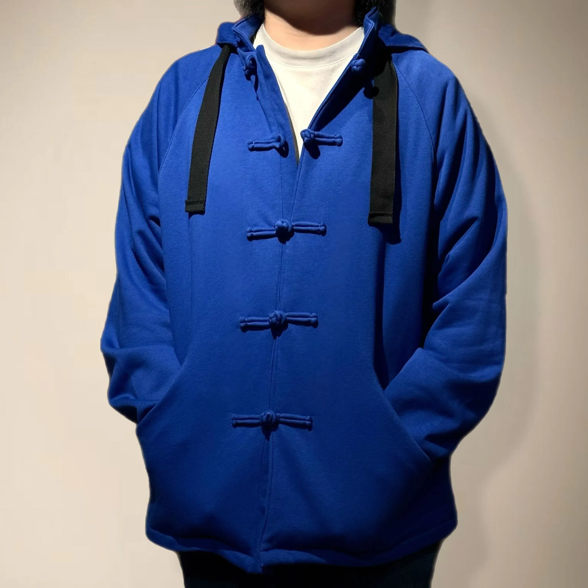 Knot Button Hoodie Jacket, Blue