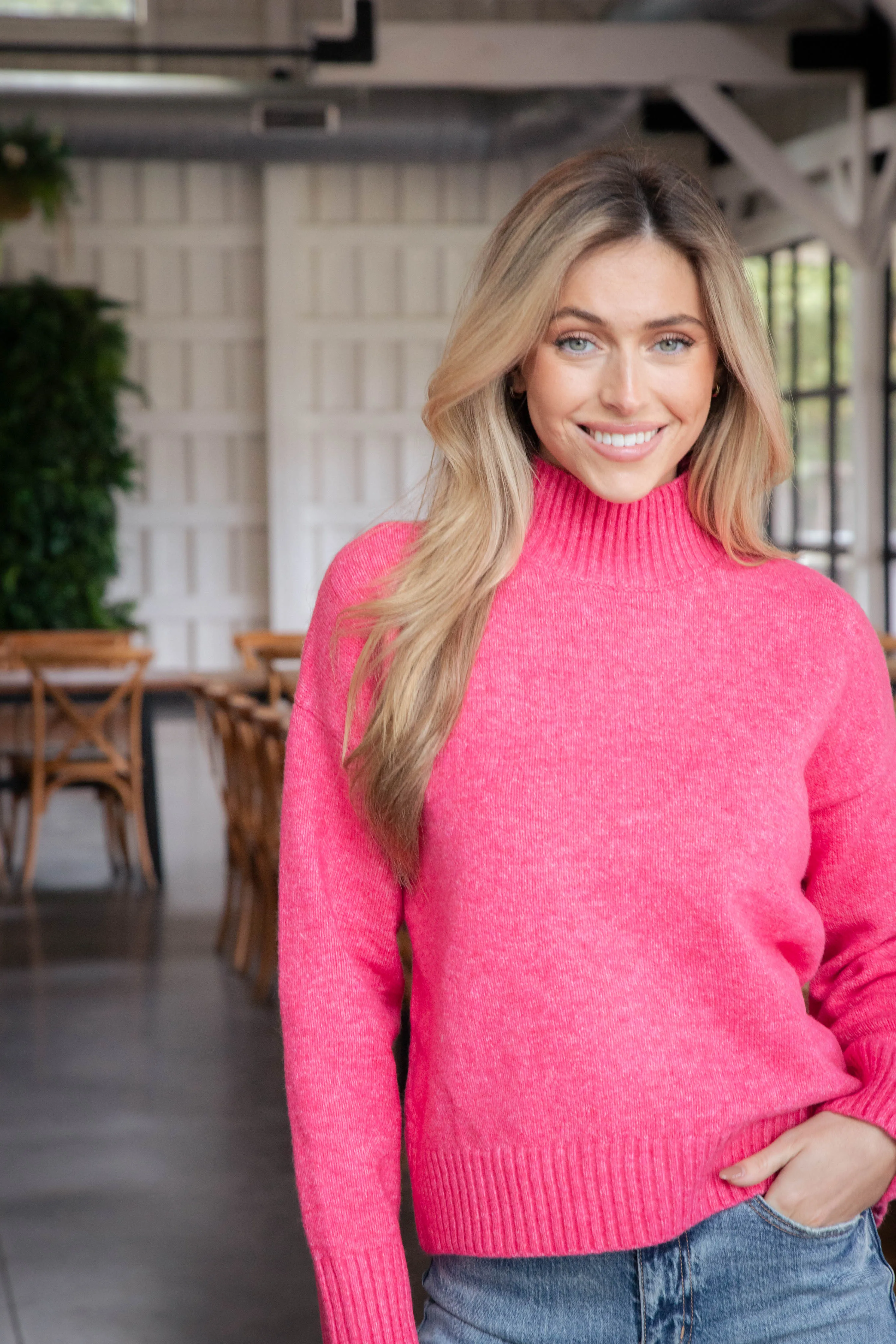 Lani Rib Cuff Sweater, Raspberry