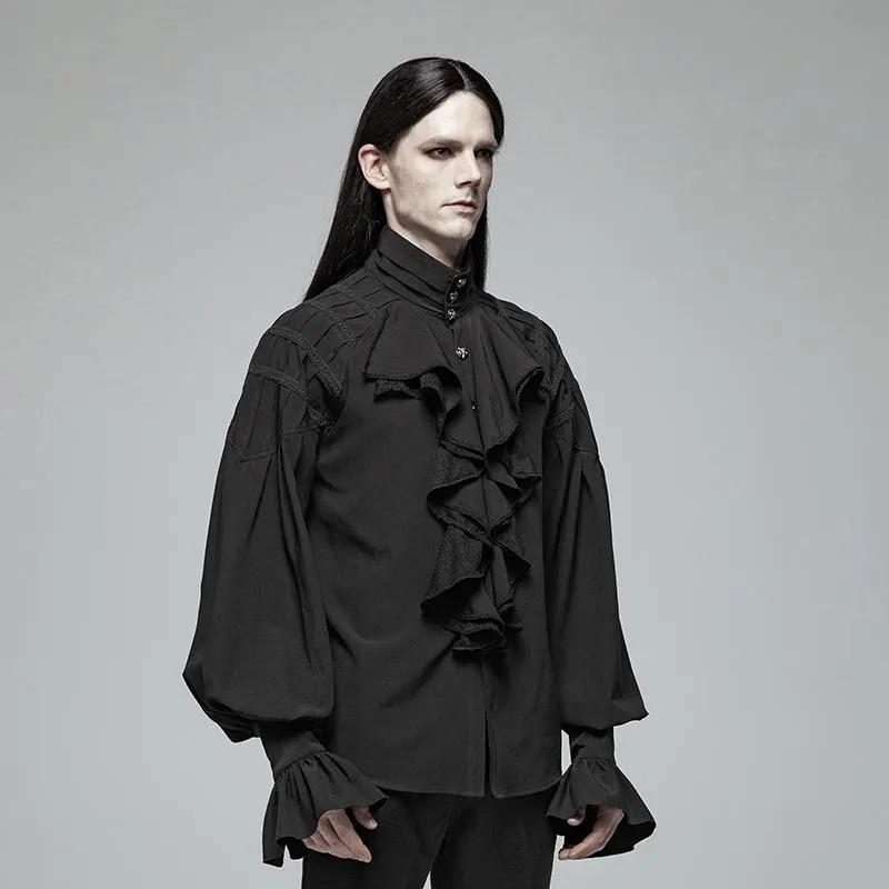 Men's Goth Ruffles Shirts With Mandarin Sleeves