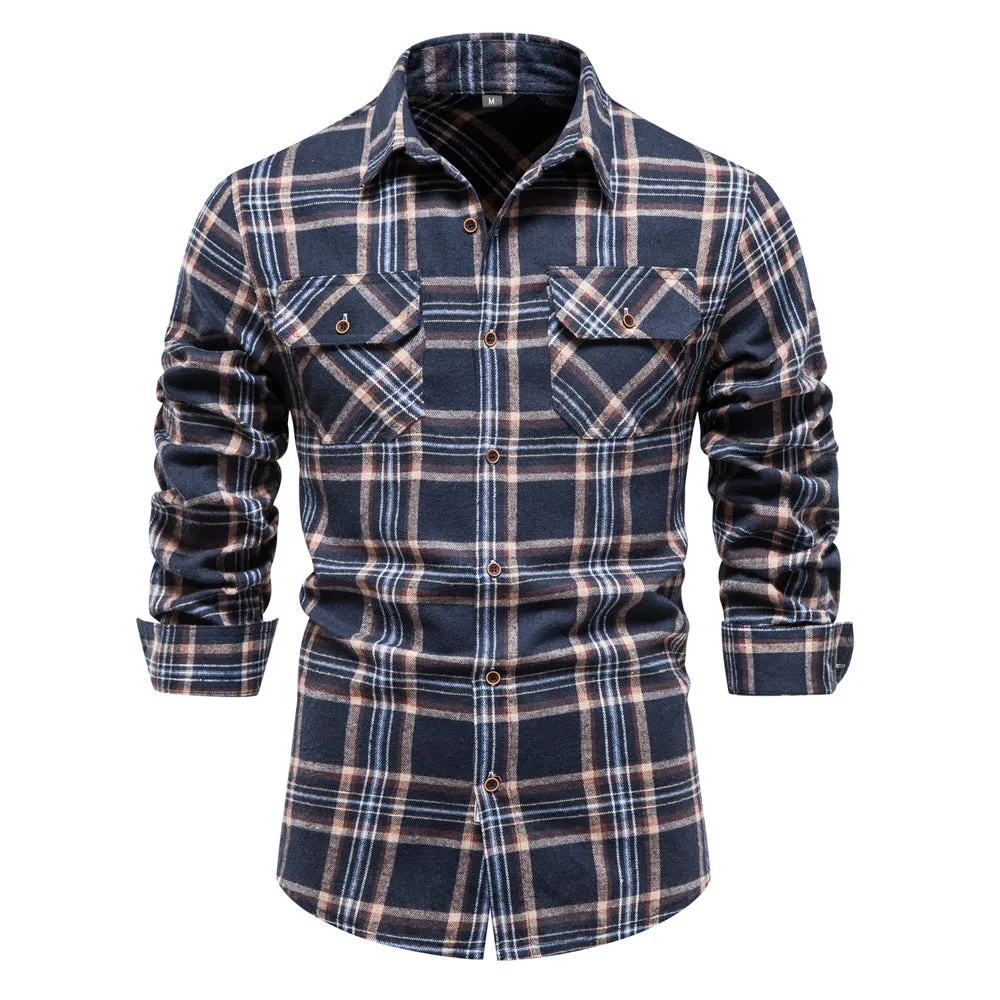 Men's Long Sleeves Collard Checked Shirts | CS80