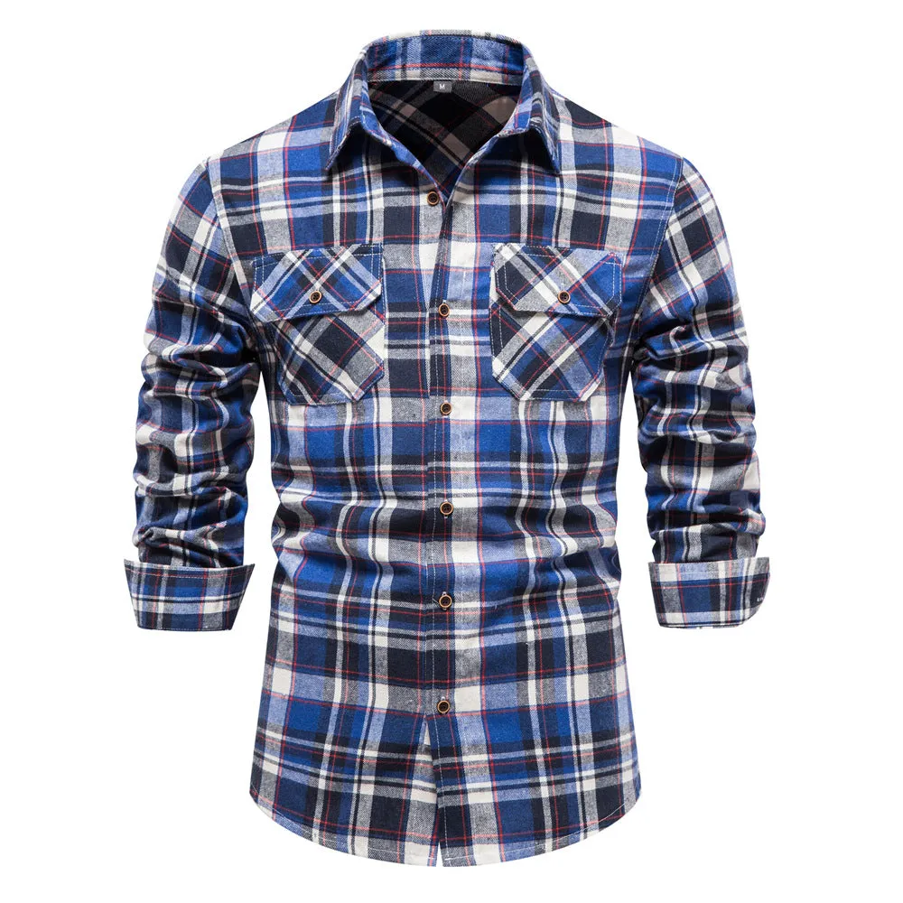 Men's Long Sleeves Collard Checked Shirts | CS80