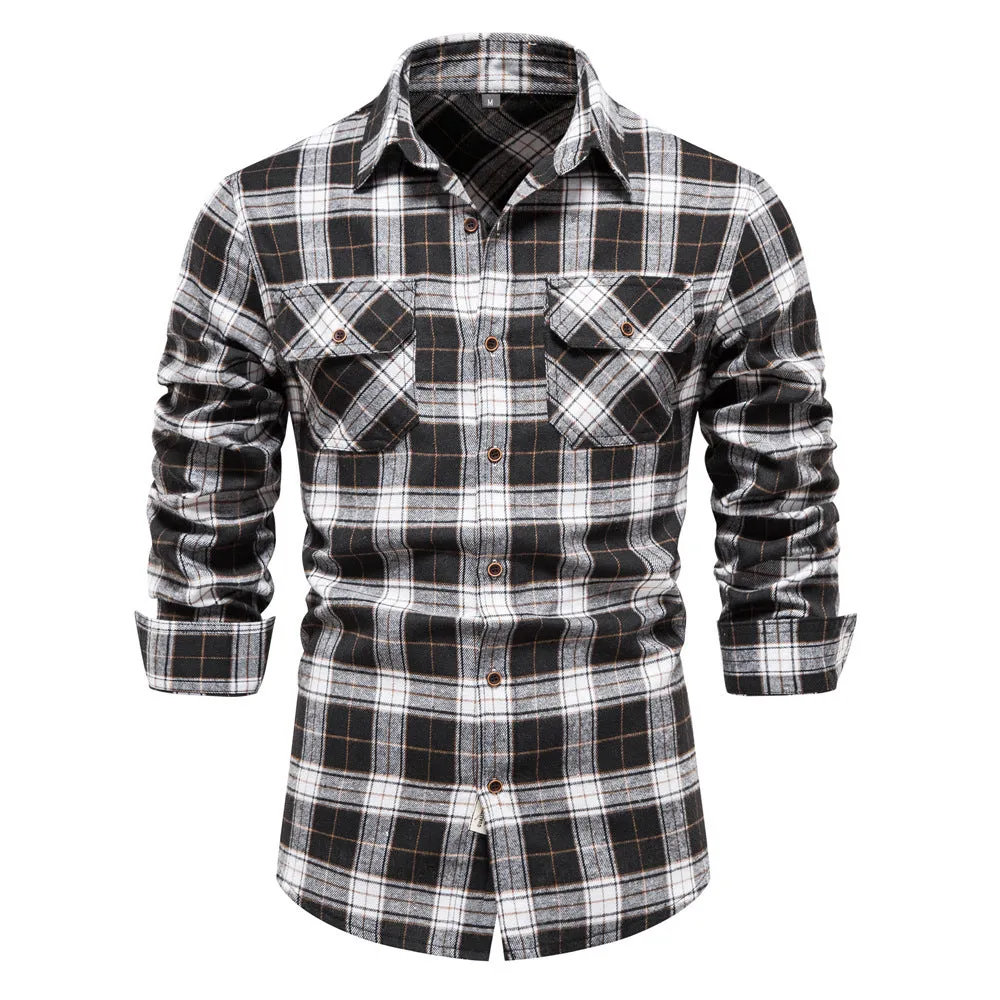 Men's Long Sleeves Collard Checked Shirts | CS80