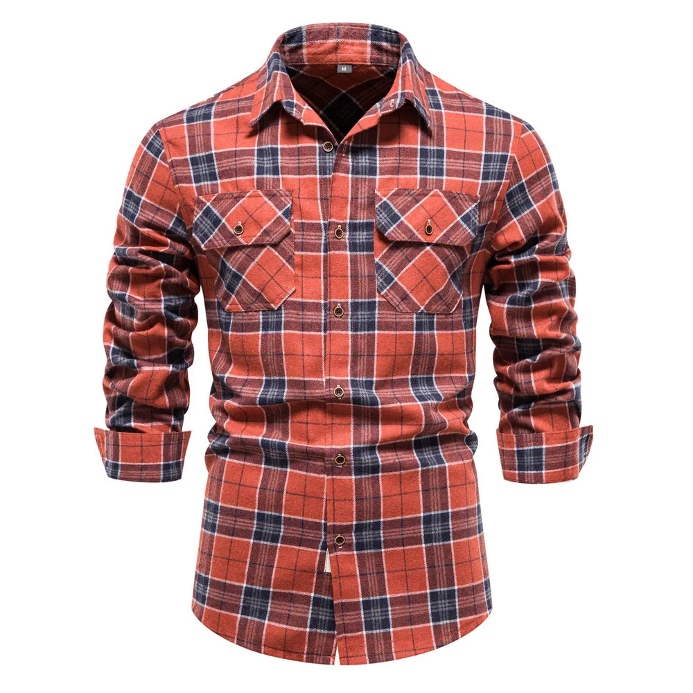 Men's Long Sleeves Collard Checked Shirts | CS80