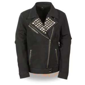 Milwaukee Performance Denim-MDL2000-Ladies Zipper Front Black Denim Jacket with Studded Spikes