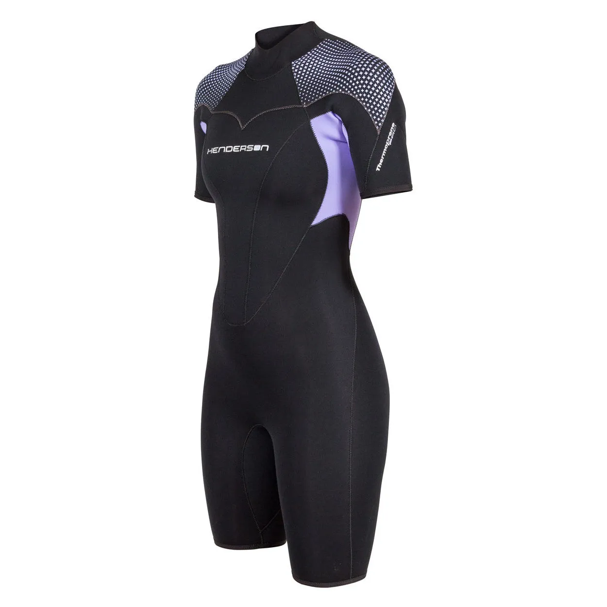 Open Box Henderson 3mm Womens Thermoprene Pro Back Zip Shorty Wetsui - Black / Lavender - 14