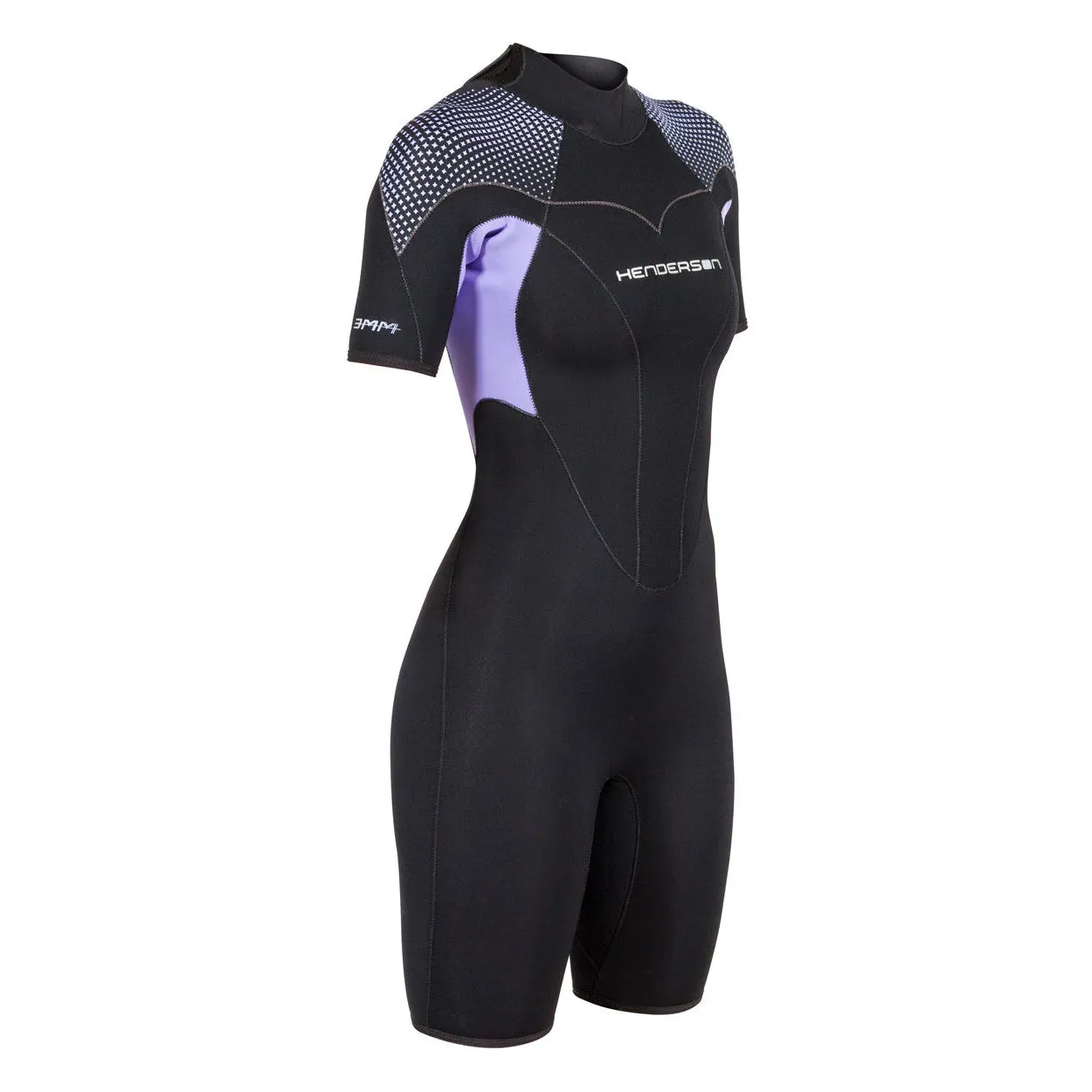 Open Box Henderson 3mm Womens Thermoprene Pro Back Zip Shorty Wetsui - Black / Lavender - 14